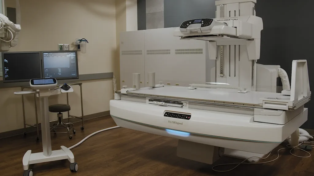 Shimadzu FLUOROspeed X1 R/F imaging system installed in an exam room