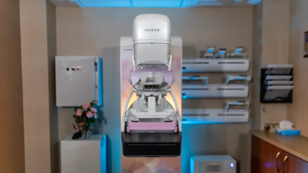 Fujifilm ASPIRE Cristalle mammography system installed in a clinic exam room
