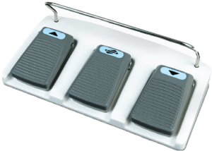 Three-pedal foot control switch for the Acuity FDR+ system, used to raise, lower, and stop table or tube movement