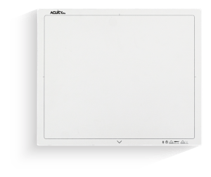 Acuity DRe wireless flat panel X-ray detector, front view showing the blank imaging surface with Acuity logo