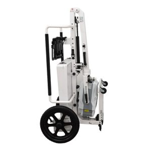 Acuity PDR portable mobile X-ray system, side view showing the folded tube arm and wheeled base