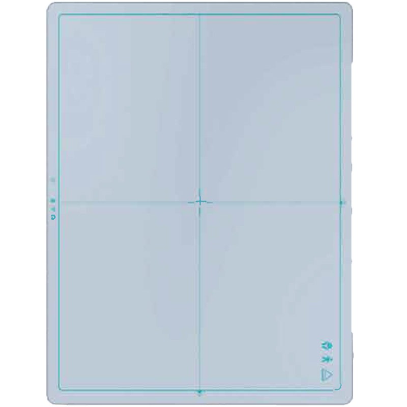 Bladeview Flex under-table DR panel, top view showing crosshair alignment marks