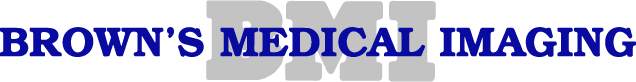 Brown's Medical Imaging logo, older version, with 'BMI' watermark behind the text