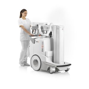 AGFA DX-D 100 mobile X-ray system with a clinician operating the controls