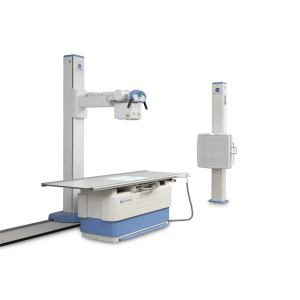 Konica Minolta floor mounted DR system with table, tube column, and separate wall stand detector