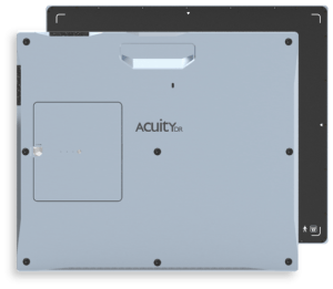 G3 Acuity DR 14x17 detector panel shown at an angle with Acuity DR branding