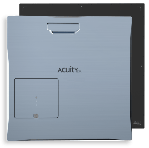 G3 Acuity DR 17x17 detector panel shown at an angle with Acuity DR branding