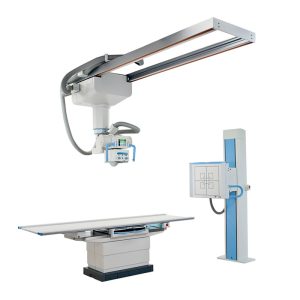Fujifilm OTC D-EVO Suite II overhead tube crane radiography system with table and wall stand