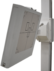 AMRAD SRS Pocket wireless detector mounted at an angle in its wall stand holder