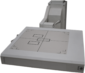 AMRAD SRS Pocket wireless detector docked in its table-mounted holder