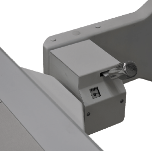 Close-up of the AMRAD SRS Pocket detector holder's locking mechanism and handle