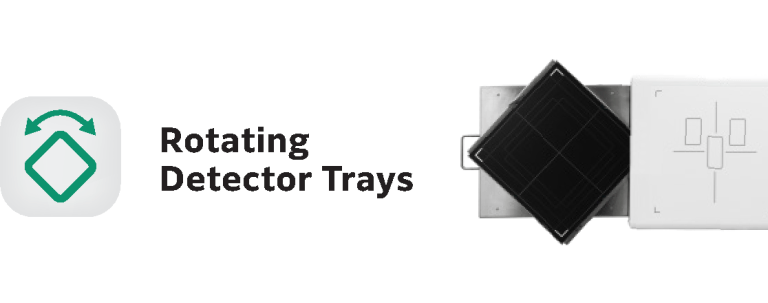 Icon and graphic illustrating the Essentia FS's rotating detector trays feature