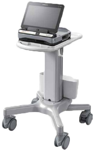 Hitachi ARIETTA Prologue portable ultrasound system mounted on a mobile cart