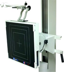 20/20 Imaging retrofit wall-mounted detector cassette holder shown at an angle