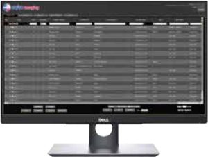 Study list interface on a Dell monitor showing a list of patient exam records