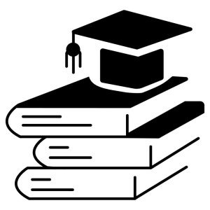 Graduation cap and stack of books icon