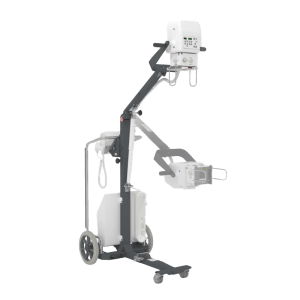 DRAGON Classic mobile X-ray unit shown in outline view with generator head, handle column, and battery base on wheels