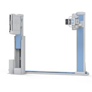 FRS Classic and FRS Elite radiographic system showing the wall stand and tube head positioned over the exam table