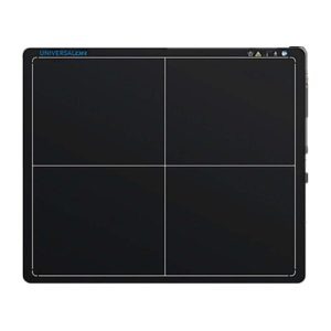 Universal DR flat panel detector with quadrant positioning guides on its imaging surface