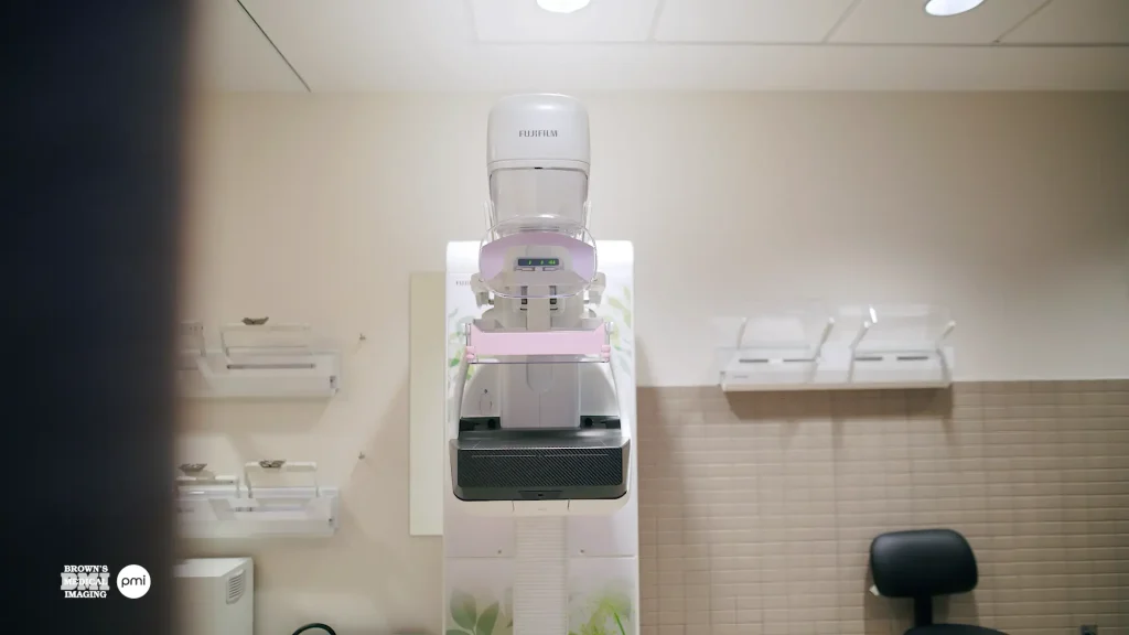Fujifilm mammography system positioned for an exam in a clinic room