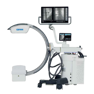 XR Fusion Agility mobile C-arm with C-shaped arm and dual monitor imaging display