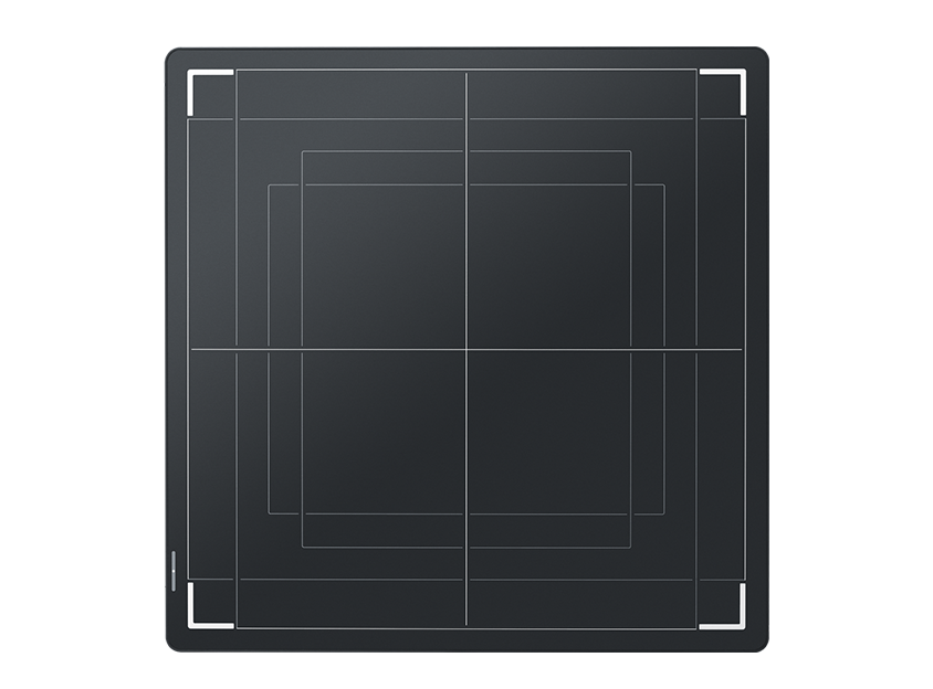 Front imaging surface of the Fujifilm FDR ES II C43 detector panel showing calibration markings