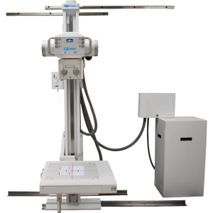 XR Fusion SRS Pocket X-ray system with tube crane, tilting tabletop, and control cabinet