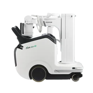 FDR Go iQ mobile X-ray unit shown from the side with tube head, column, and base