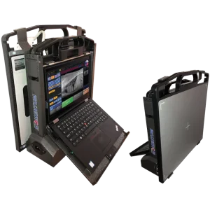 Momentum mixed animal mobile veterinary X-ray unit with attached laptop control screen and wireless detector panel