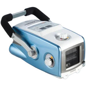 Poskom VET-20BT portable veterinary X-ray generator, handheld blue and white unit