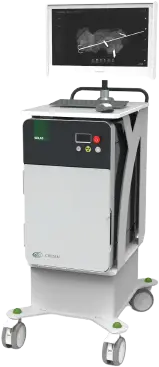 Solas OR mobile imaging cart with monitor displaying a specimen scan above the control unit, angled view
