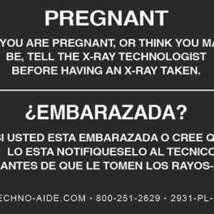 Black bilingual (English/Spanish) pregnancy caution sign reading "PREGNANT... ¿EMBARAZADA?"