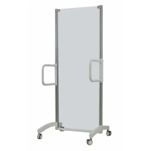 Clear Advantage mobile stitching stand with clear acrylic panel and side handles on a wheeled base