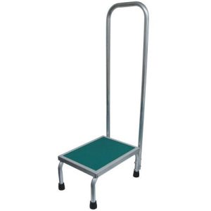 MRI single platform step stool with handrail, green non-slip tread