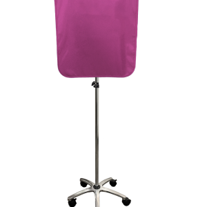 Economy star-base mobile radiation shield with berry pink panel on a wheeled chrome stand