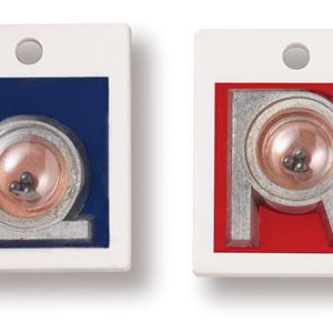 Pair of lead position indicator markers labeled L and R with embedded plastic lettering