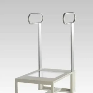 U-Arm footstool with two vertical steadying handles and a glass-top step platform