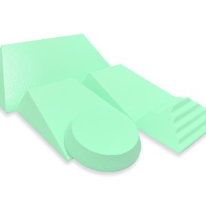 Bundle of green coated foam clinic sponges, including a wedge, cylinder, and stepped block