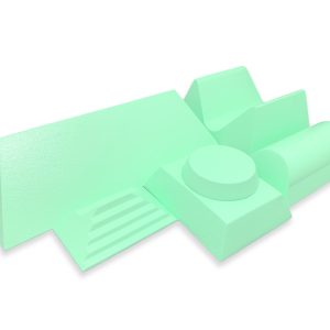 Bundle of green coated foam orthopedic positioning sponges in assorted shapes