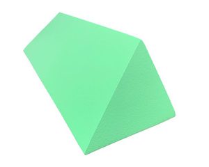 Green coated foam wedge sponge at a 45-degree angle for spinal body positioning