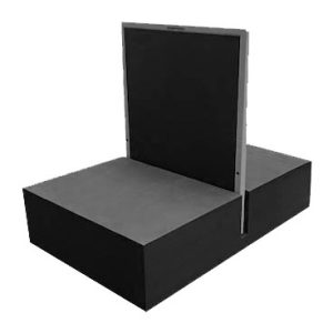 Black closed cell foam cassette holder stand with an upright panel mounted in the channel