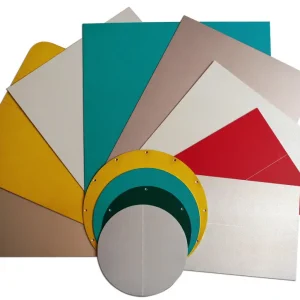Fanned display of radiography grids in assorted sizes, shapes, and colors